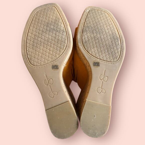 JESSICA SIMPSON Cork WEDGE OPEN TOE HIGH HEELS MULES Sz 6 Platform Burnt Orange - Picture 3 of 3